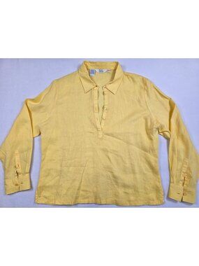 Ishyu Yellow Womens XL 100% Linen Button-Up Long Sleeve Shirt